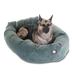 Majestic Pet 52 Inch Micro Velvet Calming Dog Bed Washable – Cozy Soft Round Dog Bed with Spine for Head Support – Fluffy Donut Puppy Mat 52x35x11 (inch) X- Large – Azure