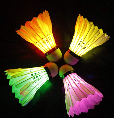 LED Badminton Set Shuttlecock Dark Night Glow Birdies Lighting for Outdoor/Indoor Sports Activities (Colorful)