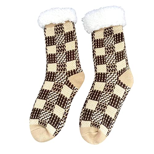 tacniseyw Calcetines de cama esponjosos para mujeres y hombres, forro polar térmico grueso, calcetines de Navidad para mujer, calcetines cálidos de invierno, calcetines suaves y cómodos para