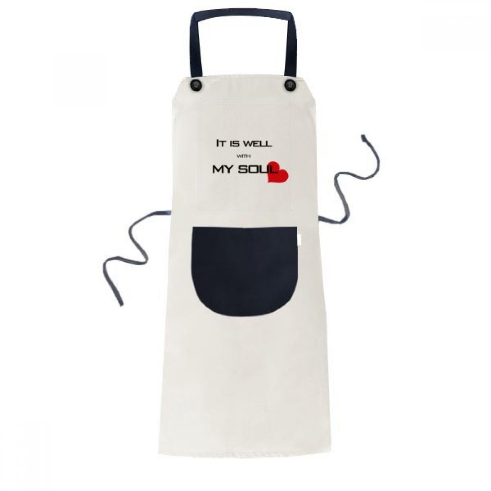 Tablier de cuisine réglable beige avec texte biblique et grande poche centrale