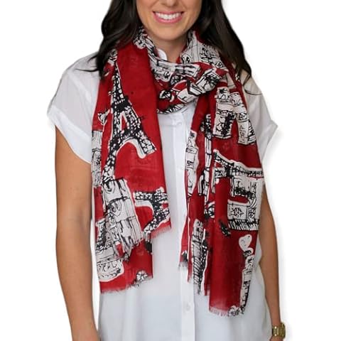 Anika Dali Women's Bonjour Paris Scarf, Lightweight, Perfect for Travel (Red Vogue) Cover
