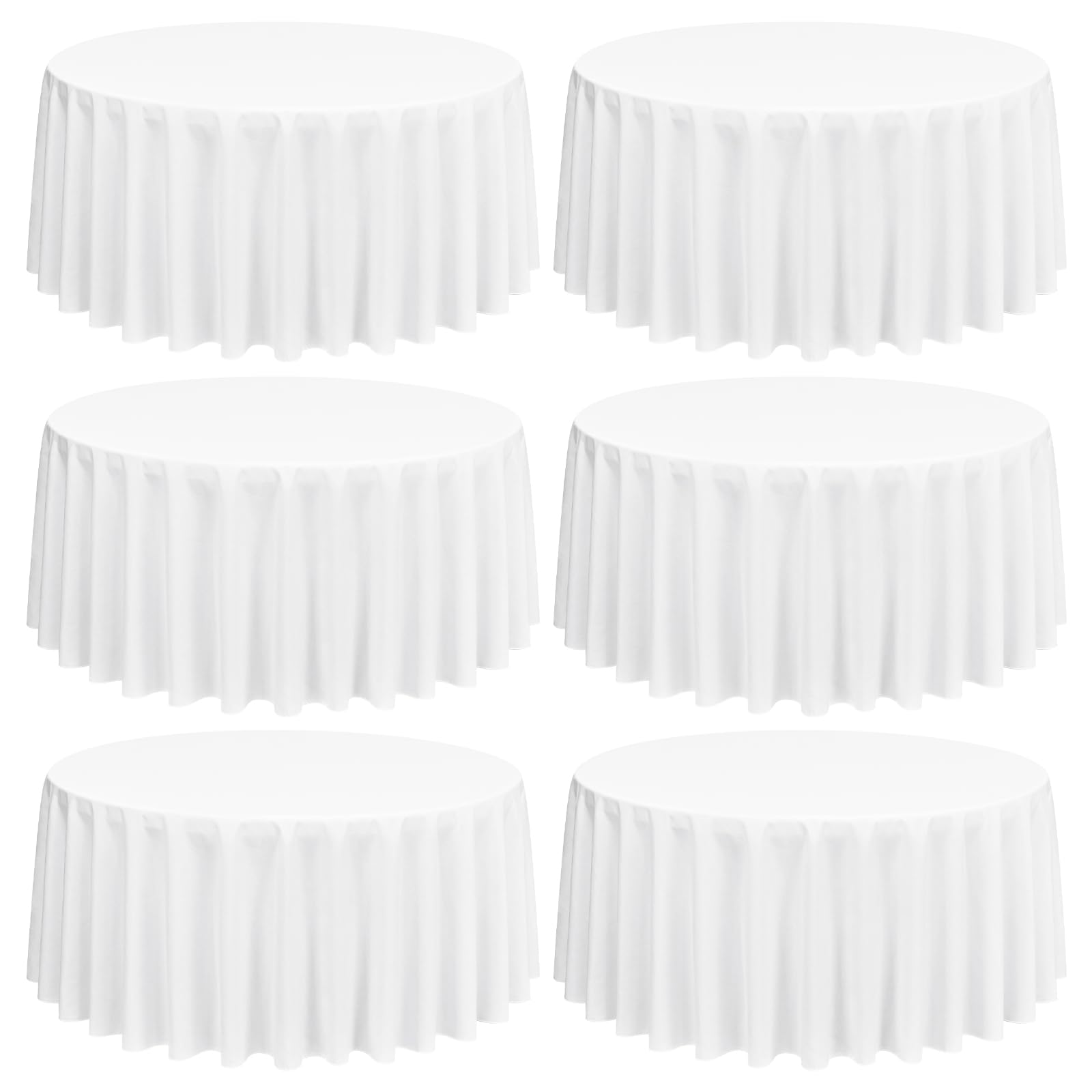 Nappe ronde blanche 305 cm en polyester lavable en machine pour table de banquet lot de 6