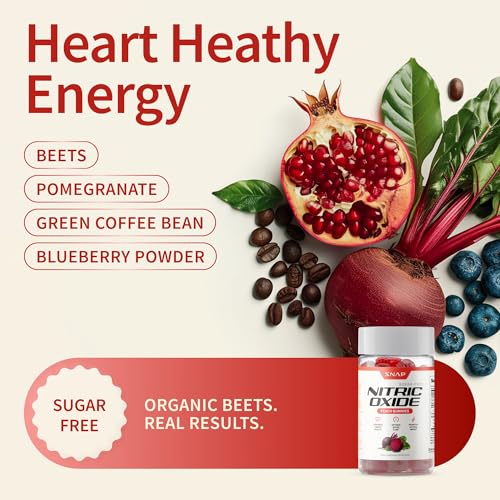 Image of Snap Supplements Nitric Oxide Beet Root Gummies Supplement with Organic Beets - Energy & Circulation Support, 60 Sugar-Free Gummies (30 Servings, 1 Month Supply), Peach