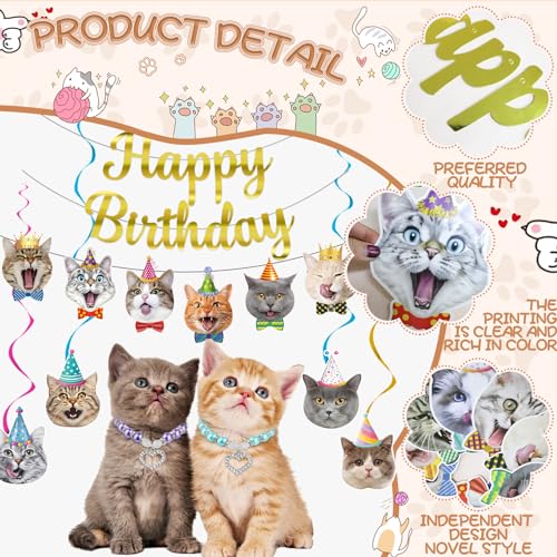 Cat Theme Birthday Party Decorations,Cat Birthday Decoration Happy Birthdays Banners Cats Hanging Cutouts Hanging Swirl Decor - Image 5