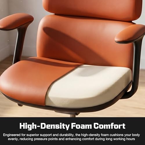 Image of DROGO Cloud Ergonomic Office Chair for Work from Home | Premium Vegan Leather with 3-Section High Backrest Cushion | Computer Chair with 4 Recline Tilt-Lock Positions & Heavy Duty Metal Base (Orange)