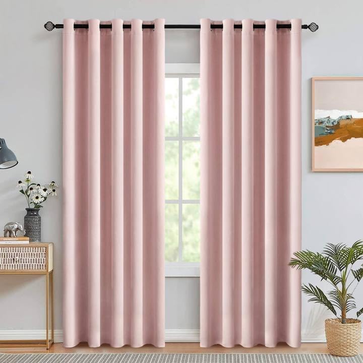 Image of MIULEE Light Pink Blackout Bedroom Curtains Drapes 84 Inch Long 66 inchx84 inch | Grommet Top, Room Darkening Window Drapes, Privacy Protection, Thermal Insulated, Heat Blocking, Light Blocking