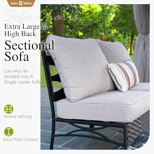 Sophia & William 6 Piece Patio Furniture Set, Half-Moon Curved Outdoor Sofa, Wicker Rattan Outdoor Conversation Sets,Beige - Image 5