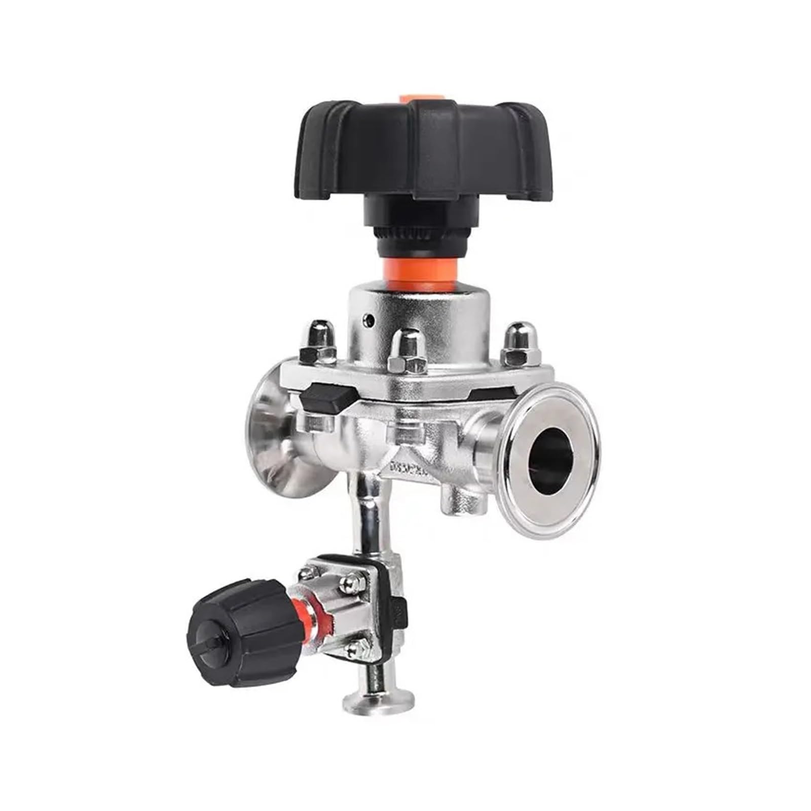 BALYDLUL 1pcs 1.5" Tri Clamp Diaphragm Valve With single/double sampling valve Stainless Steel 316L Manual connect Chuck Type Valves(One Sampling valve,DN20 TC50.5mm)