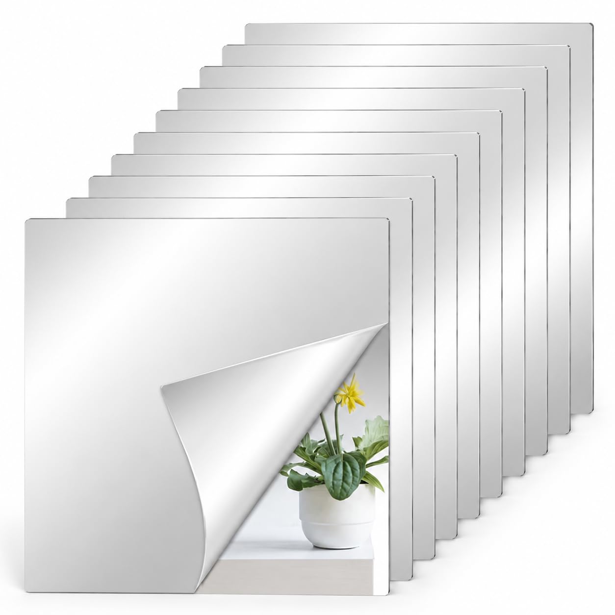 10 Pack Acrylic Mirror Tiles,Self Adhesive Mirror Tiles,30x30cm