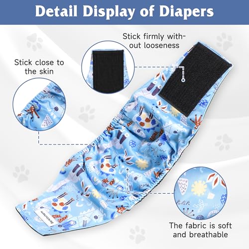 Image of 5 Pack Dog Diapers Male, High Absorbing Dog Wraps, Belly Bands for Male Dogs with Incontinence or Frequent Urination, Washable Doggie Diapers Star L