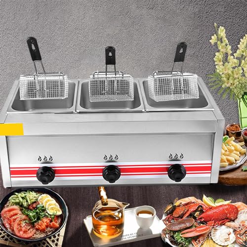 30L Gas-Fettfritteuse, Edelstahl, Fritteuse für Zuhause und Gewerbe, einstellbare Feuerkraft, mit Gewürzregal und Soßenflaschen, Restaurant-Gasfritteuse – Bild 8
