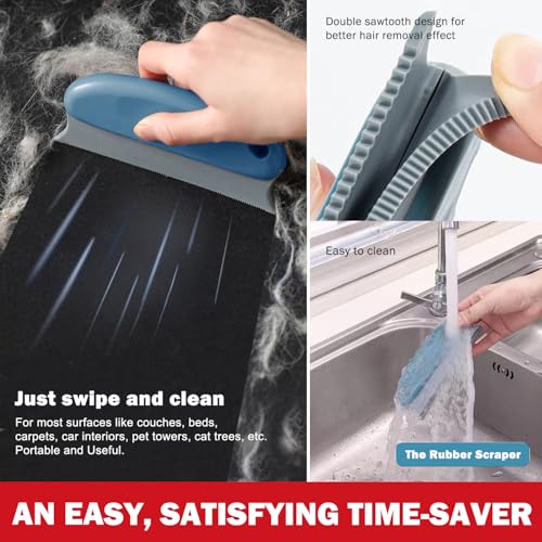 Pet Hair Removal Tools (3-Pack), Dog Cat Hair Remover Pro, Lint Shaver Cleaner, Fur Removal Carpet Scraper, Fuzz Hairball Brush for Carpet, Car Mat, Clothes, Couch, Pet Bed, Cat Tree, Furniture - Image 5