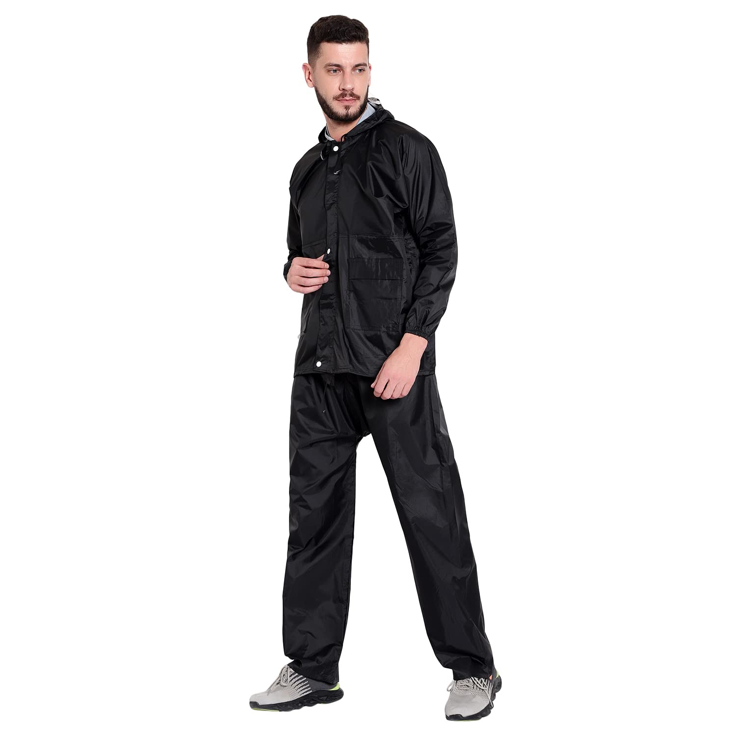 lineoval Men's Waterproof Rain Coat for Men, with Hood Rain Coat For Men Bike Rain Suit Rain Jacket Suit with Storage Bag Black-picture-11