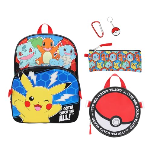Pokemon Poke Balls & Character Print 5-Piece 16' Backpack Set for Boys