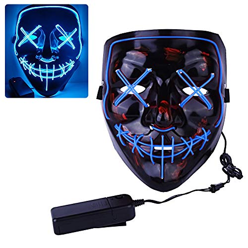 ZoneYan Leuchtende Maske Halloween, Halloween LED Maske, LED Purge Maske mit 3 Blitzmodi, LED Grusel Maske, Halloween Purge Maske, im Dunkeln Leuchtend, für Halloween Party Karneval Kostüm (Blau)