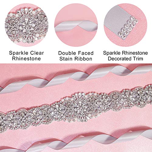 Lovful Bridal Crystal Rhinestone Belts Women Wedding Dress Sash Belt,Silver