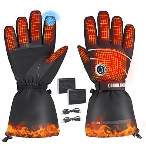 CAMULAND Guantes Calefactables 10000mAh para Hombre y Mujer - 4 Niveles de Calor, Impermeables y Resistentes al Viento - Compatibles con Touchscreen para Moto, Esquí, Senderismo, Trabajo Exterior - M