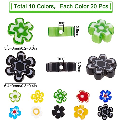 SUNNYCLUE 1 Box 200Pcs 10 Styles Handmade Millefiori Lampwork Glass Beads Flower Flat Round Loose Spacer Bead for DIY Necklace Bracelet Earring Jewelry Making Handmade Crafts - Image 2