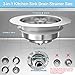 3-in-1 Kitchen Sink Drain Strainer & Stopper, Stainless Steel Food Catcher Plug with Filter Basket, Fits 3-1/2 Inch Drain Hole, Universal Sink Protector Cover, Anti-Clogging, Silver - 2Pack