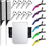 8 Pieces Hair Parting Ring Hair Selecting Ring 6 Hair Sectioning Styling Clips Hair Parting Tool 2 Rat Tail Braiding Combs and 1 Magnetic Pin Holder Wristband Magnetic Wrist Pin (Black)