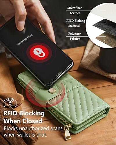 Image of Green Women's Trifold Wallet,Large Capacity RFID Long Wallet