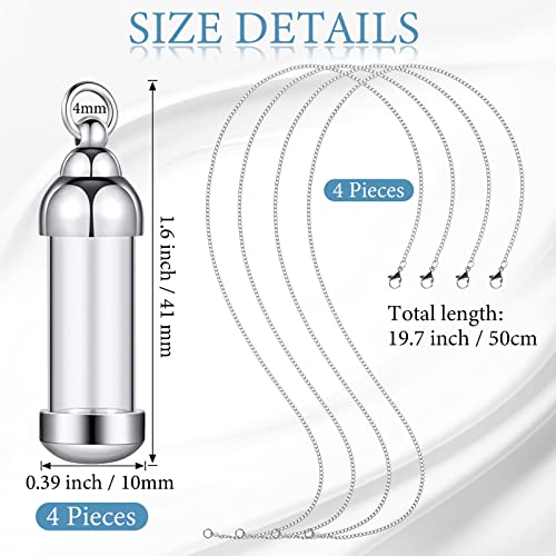 MTLEE 4 Glass Vial Necklace Pendant Set Include 4 Stainless Steel Cremation Urn Blood Pendant Put Ashes in Vial Tube Urn Keepsake Memory with Chain 4 Snake Chain Necklace2