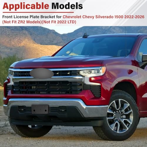 Image of License Plate Bracket for Chevrolet Chevy Silverado 1500 2022 2023 2024 2025 2026 (Not Fit ZR2 Models)(Not Fit 2022 LTD), Front Bumper License Plate Holder Replacement Frame Black Mount