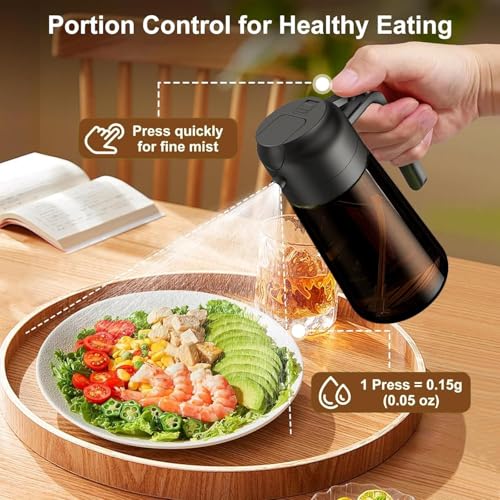 Image of Olive Oil Sprayer & Dispenser for Cooking, 16oz Dark Glass Oil Mister, 2PC | 2-in-1 Oil Sprayer & Pourer, Fine mist, Light-Blocking, Wide Mouth for Easy Refill & Clean, 8 Oil Labels, Reusable