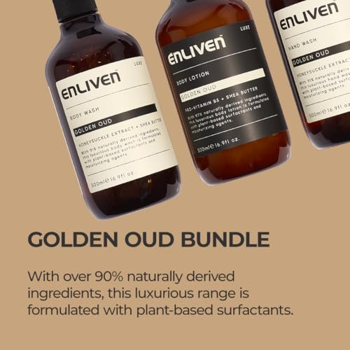 Enliven Luxe Golden Oud Handwash, Shower Gel & Body Lotion Bundle, 500mlx3 Toiletries Set, Luxury Hand Wash - Image 3