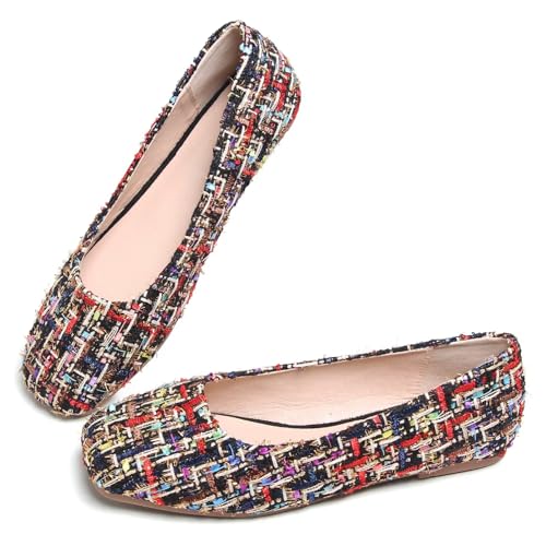 Image of ChaiRong Zhou Women Square Toe Ballets Flats Comfort Slip On Walking Shoes for Driving