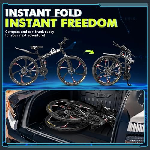 26 Inch Folding Mountain Bike, 21 Speed Full Suspension