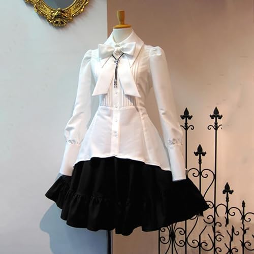 Vestidos Casuales para Mujer Womens Vintage Lolita Gothic Short Dress with Bow Ruffle Steampunk Dress Long Sleeve Renaissance Dress Cosplay Costume White