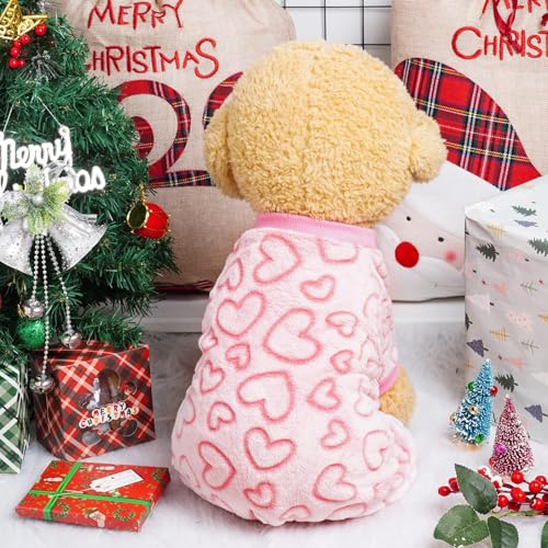 Hundebody für Winter, Plüsch Hundepyjama, Wintermantel Hund, Herz Schlafanzug Hund, Pullover Hunde, Hundebekleidung Zubehör, Kostüm für Klein Mittlere Hunde Katzen Valentinstag Weihnachten (XL)