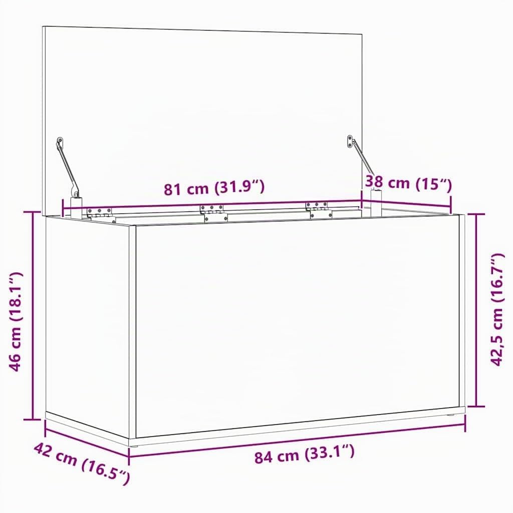 vidaXL Caja de Almacenamiento Roble Negro 84 x 42 x 46 cm, Caja de Almacenamiento Moderna, Organizador Rectangular, Solución sin Desorden, Espacio Ample, Diseño Compacto