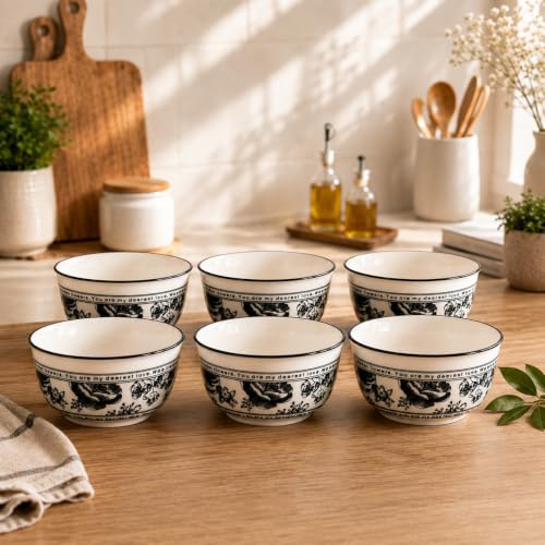 Image of Premium Ceramic Dinnerware Gift Set (14 Pieces) | 2 Dinner Plates, 6 Bowls & Spoons Black Floral Design Microwave Dishwasher Safe Luxury Dining for Home