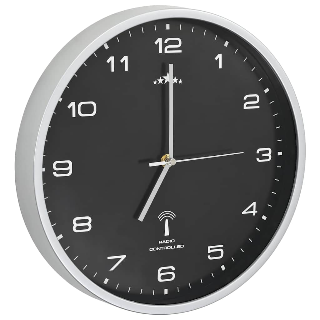 Fengshui Reloj de pared con radio, movimiento de cuarzo, 31 cm, color negro