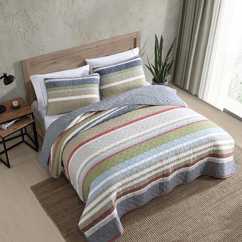 Image of Eddie Bauer - Quilt Set, Cotton Reversible Bedding with Matching Shams, Lightweight Home Decor for All Seasons (Salmon Ladder Multi, King)