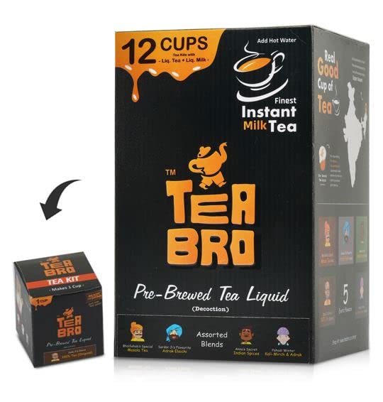 Instant Milk Tea (Assorted Box - 4 Flavours) | Pre-Brewed Tea Liquid Decoction (Concentrate) | Just Add Hot Water | 12 Tea Kits (Liq.Tea + Liq.Milk + Sugar) - Assorted Box (Mixed Flavours)