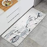 Kitchen Mat,Elegant Dandelions and Dragonflies Teal Blue Wildflowers Floral Herbs Antique Botanical