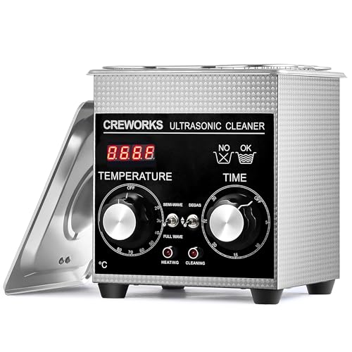 CREWORKS 1.3L Limpiador de Ultrasonidos con Temporizador y Calentador Limpiador Ultrasónico de Acero Inoxidabale Máquina de Ultrasonidos para Limpieza de Gafas/Joyas/Anillos (1,3 L)