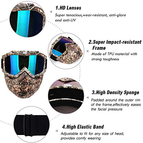 PiscatorZone Motorcycle Goggles Mask CS/Paintball/Skiing/Riding/Cycling/Halloween/Costume Ball-UV Proof Windproof Anti-Fog Protective Detachable Adjustable Tactical Glasses