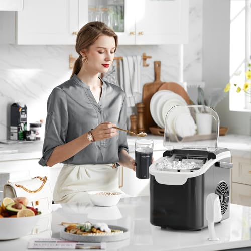 Image of Kismile Ice Makers Countertop with Handle,8 Cubes in 6 Mins,Portable Ice Machine with Self-Cleaning for Home(Black)