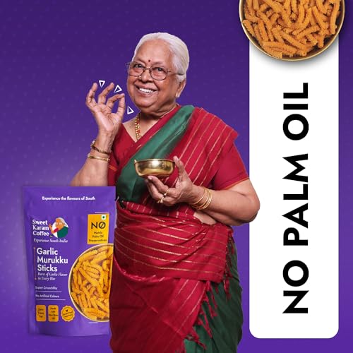 Image of SWEET KARAM COFFEE Garlic Murukku - 95G (Pack of 2)|No Palm Oil & Preservatives|Authentic South Indian Chakli|Crispy & Fresh Tea-Time Namkeen|Festive Snack|Homemade Recipe|Crunchy & Spicy Treat