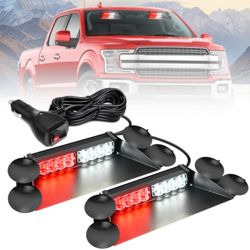 Image of Nilight 16LED Red White Dash Strobe Light Cigarette Lighter Plug | Dual-Switch 2-in-1 Deck Split Flashing Lights for Truck Construction Pickup Interior Front /Rear Windshield Mount 30 Modes