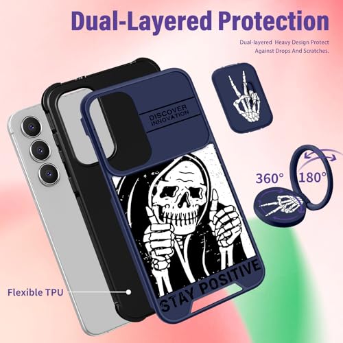 Funermei for Samsung Galaxy S24 FE Case with Ring Stand, Skeleton | Silde Camera Protection,Dual-Layer Hard PC Protection, Cute Girly Phone Cover for Women Girls - image 5