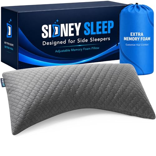 Image of Sidney Sleep Adjustable Curved Pillows for Neck and Shoulder Support with Extra Shredded Fill - Cervical Contour Pillow for Side and Back Sleeper - King Size - 19 inch x 36 inch CertiPUR-US Certified (Grey)