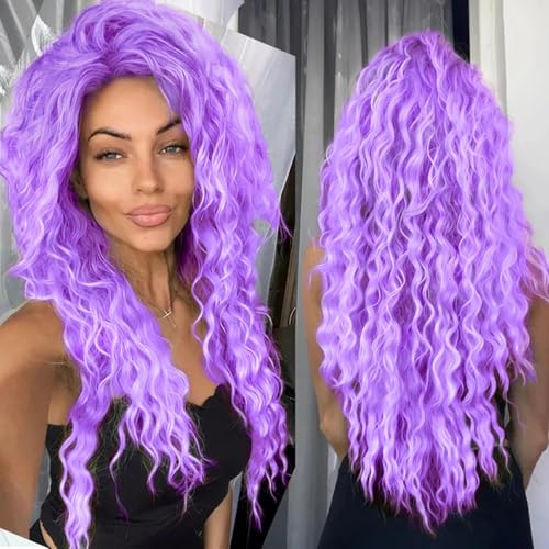 Image of GNIMEGIL Long Purple Wavy Wigs for Women 26 Inch Free Part Curly Wig Natural Looking Synthetic Heat Resistant Fiber for Daily Party