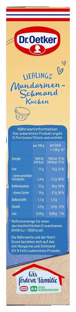 Dr. Oetker Mandarinen-Schmand Kuchen, 6er Pack Kuchen-Backmischung für fruchtig-frischen Geschmack, Kuchenmischung für einfache Zubereitung & gelingsicheres Backen, 6 x 460 g
