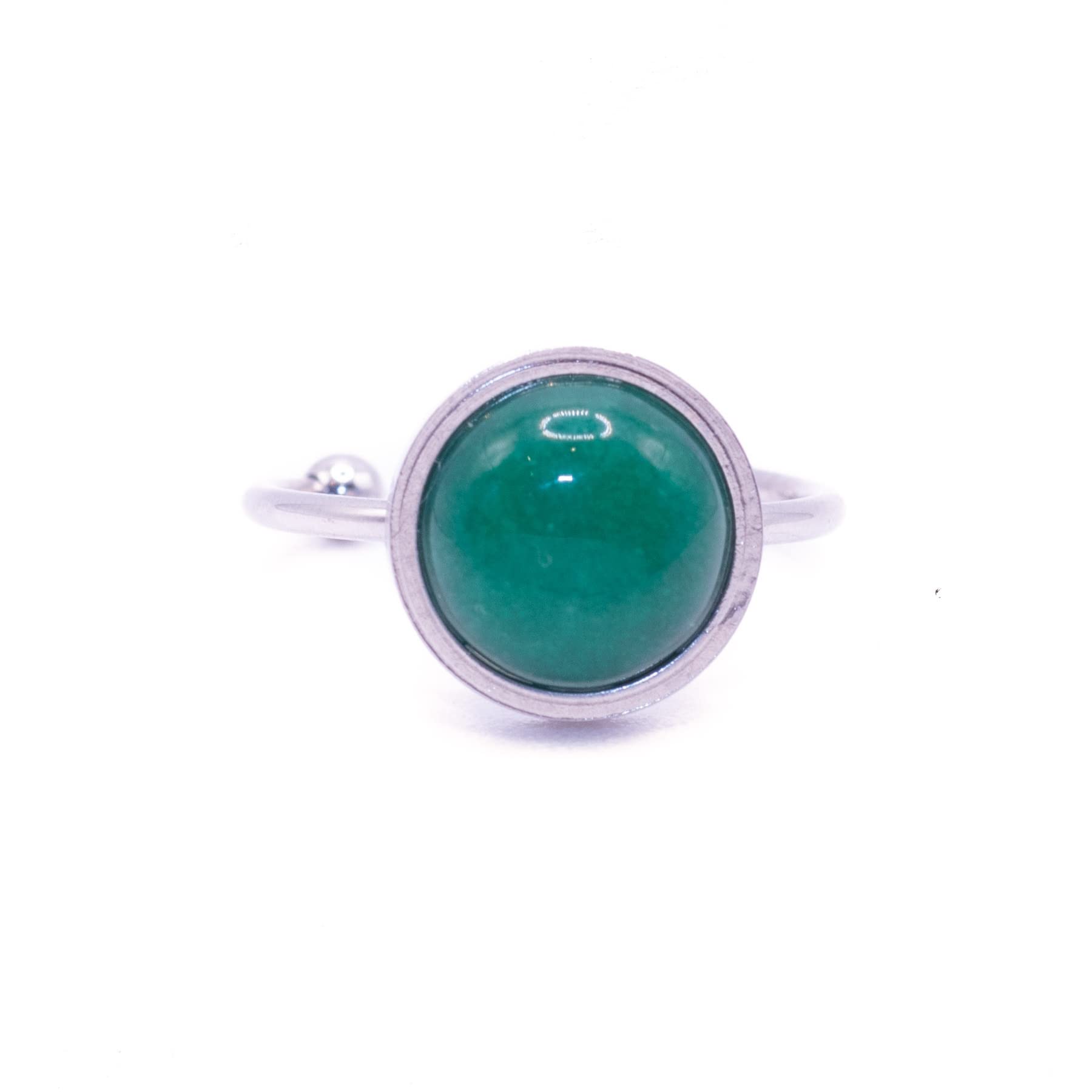 Handmade Anillo de acero inoxidable y piedra natural. Anillo ajustable con piedra protectora. Anillos para mujer. (Verde (Jade), Plateado)