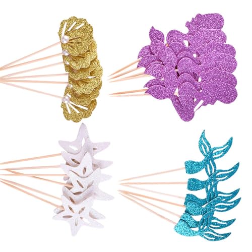 HYBEW Tarjetas de inserción de pastel de cola de pez, 4/6 estilos, decoración de fiesta, papel reciclable, configuración rápida para hornear, creación, suministros de fiesta temática de peces